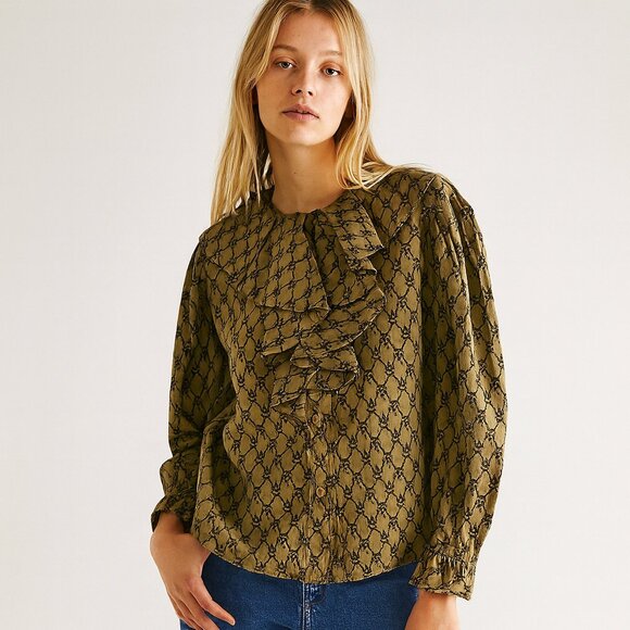 Vintage 1980s MJ Concepts Floral Ruffle Long Sleeve Blouse M - Picture 1 of 7